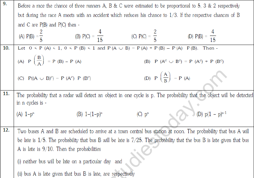 JEE Mathematics Probability MCQs Set B, Multiple Choice Questions